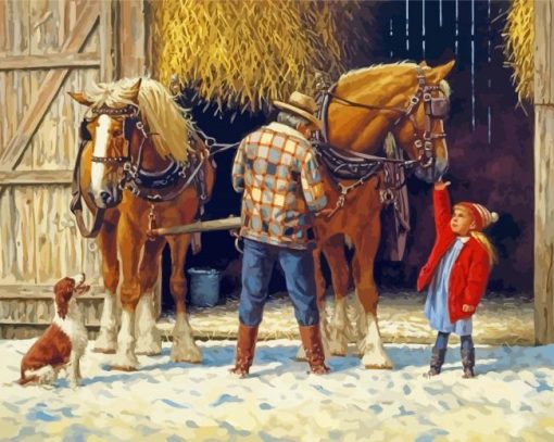 Draft Horses Farm Scene paint by number