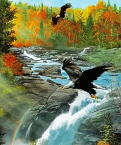 Eagle Over Waterfall paint by number