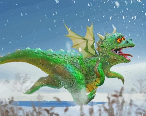 Edgar Dragon In Snow paint by number