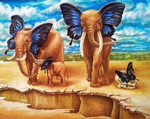 Elephants Butterfly paint by number