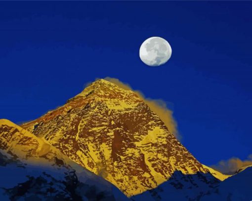 Everest Mountain Moonlight paint by number