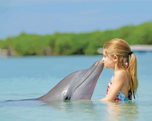 Girl Kissing Dolphin Paint by number