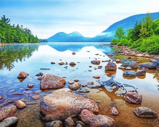 Jordan Pond Maine Landscape paint by number