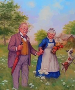 Old Couple Picking Flowers In Field paint by number