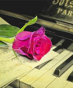 Old Piano With Pink Rose paint by number