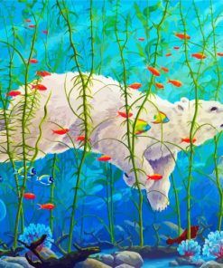 Polar Bear And Fish Underwater paint by number