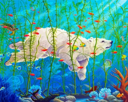 Polar Bear And Fish Underwater paint by number