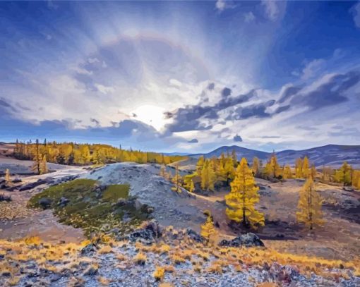 Russian Landscape At Sunrise paint by number