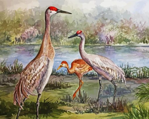 Sandhill Cranes Family Paint by number