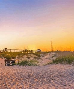 Sunset At Oak Island Lighthouse paint by number