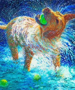 Wet Dog Shaking With Ball In His Mouth paint by number