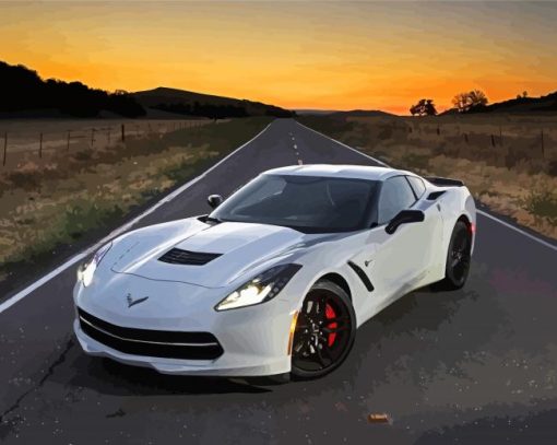 White Chevy Stingray paint by number