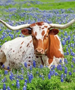 Aesthetic Bluebonnet And Longhorn paint by number