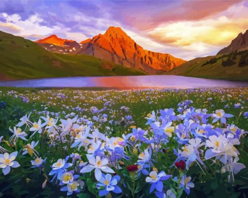 Aesthetic Flowers And Mountains paint by number