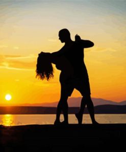 Aesthetic Couple Dancing On The Beach Silhouette Art paint by number