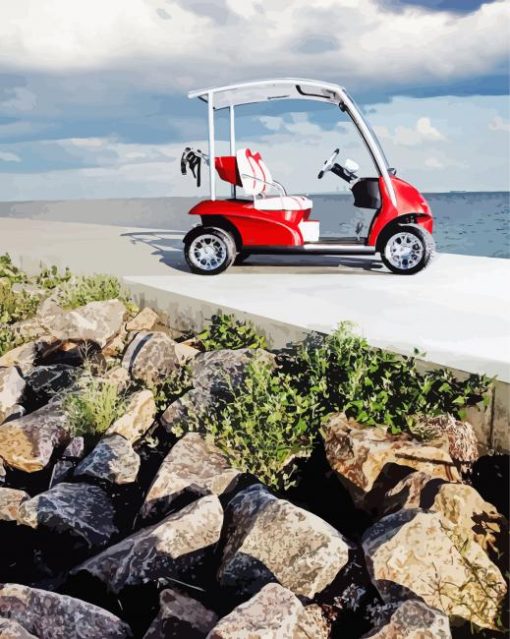 Aesthetic Red Golf Cart paint by number