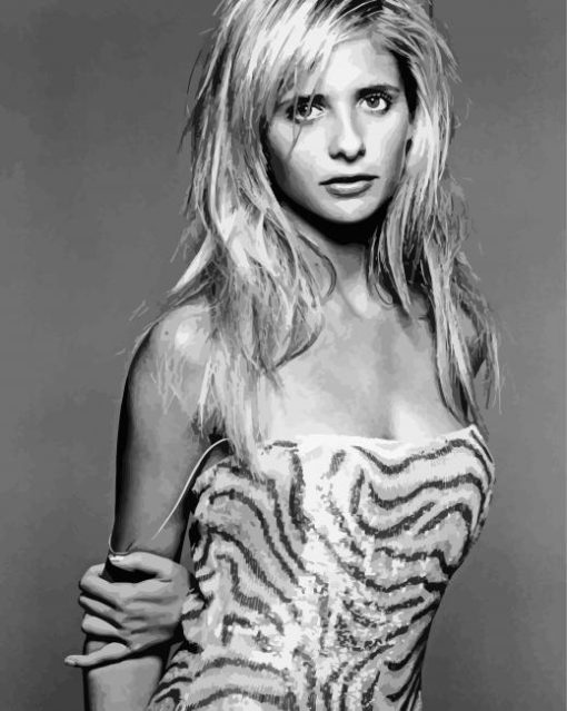 Black And White Young Sarah Gellar paint by number