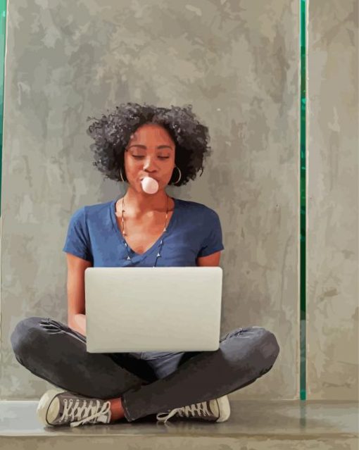 Black Woman Blowing Bubble paint by number