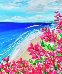 Bougainvillea And Beach Scene paint by number