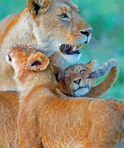 Cute Lioness And Cubs Animal paint by number