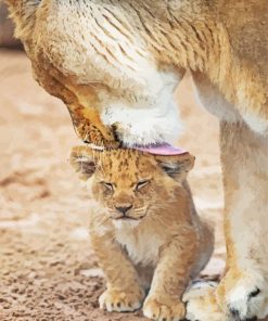 Female Lion With Cub paint by number