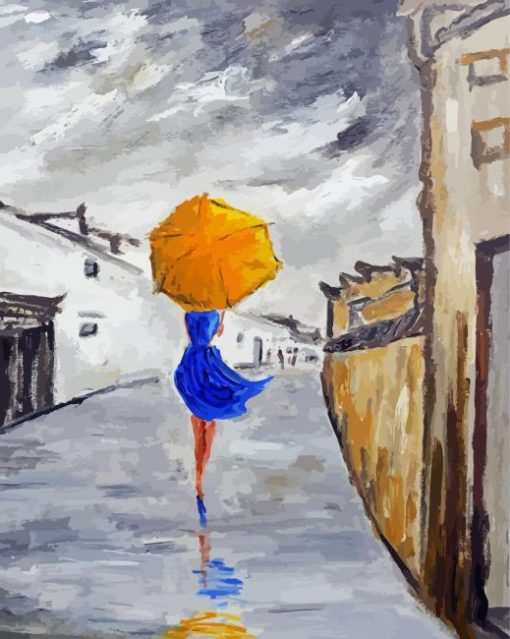 Girl With A Yellow Umbrella paint by number