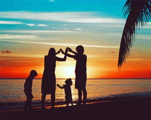 Happy Family Beach Silhouette paint by number