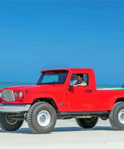 Red Truck On The Beach paint by number