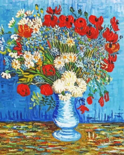 Vase With Cornflowers And Poppies paint by number