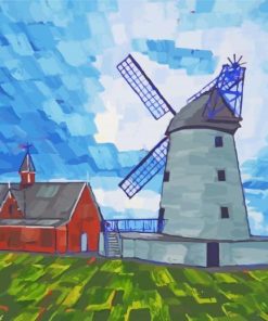 Abstract Windmill And Barn paint by number