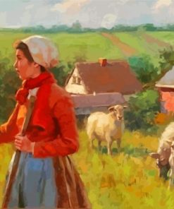 Aesthetic Girl With Sheep Illustration paint by number