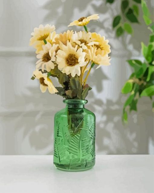 Aesthetic Green Vase With Flowers paint by number