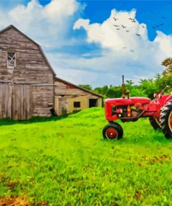 Aesthetic Old Tractor And Barn paint by number