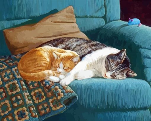 Cat And Kitten Snuggling paint by number