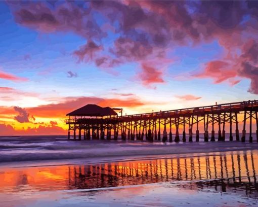 Cocoa Beach Pier Sunset Seascape paint by number