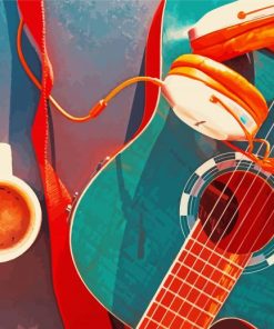 Coffee And Blue Guitar Paint by number