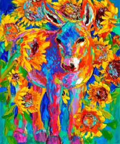 Colorful Donkey And Sunflowers paint by number