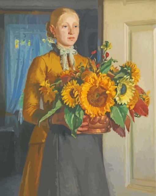 Lady With Sunflowers paint by number