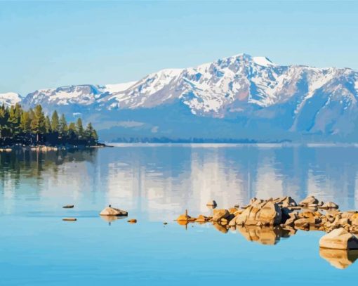 Lake Tahoe Mountains In Snow Paint by number