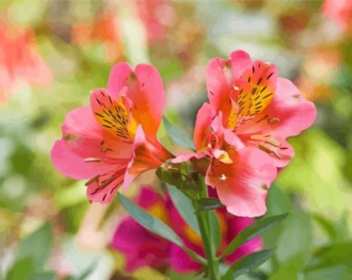 Pink And Yellow Alstroemeria Flower paint by number