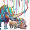 Rainbow Rhino Family paint by number