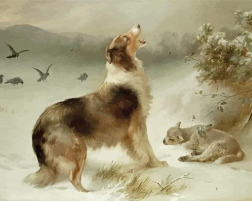 Shepherd Dog And Lamb Art paint by number