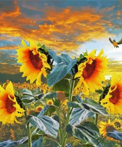 Sunflowers And Bird Paint by number