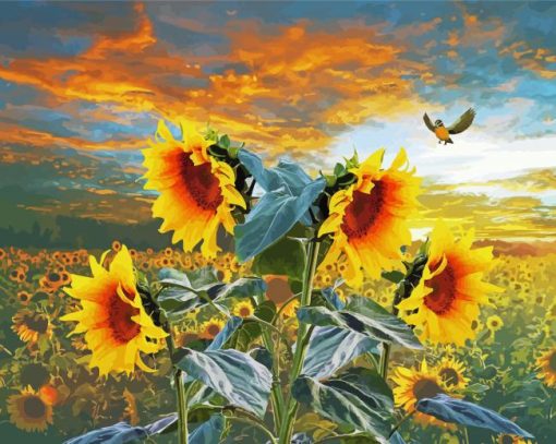 Sunflowers And Bird Paint by number