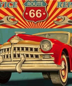 Vintage Classic Car On Road 66 paint by number