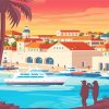 Vintage Beach Town Illustration paint by number