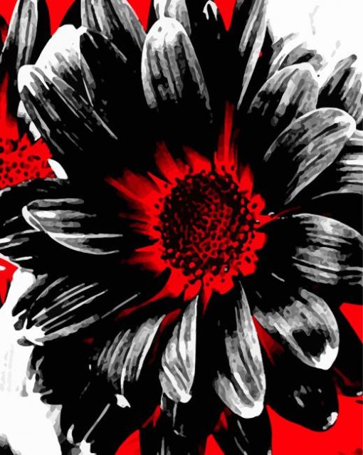 Abstract Red White And Black Daisy paint by number