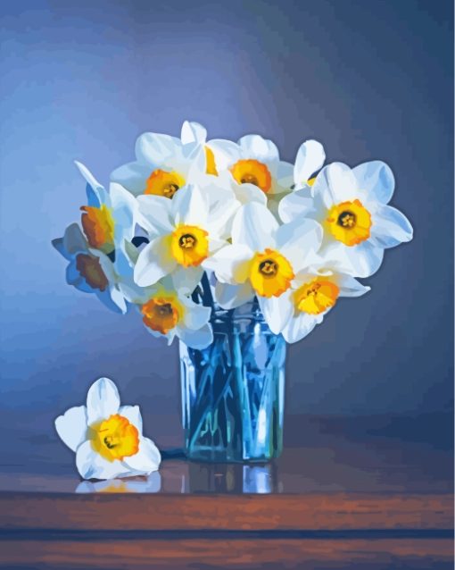 Adorable White Flower Vase paint by number