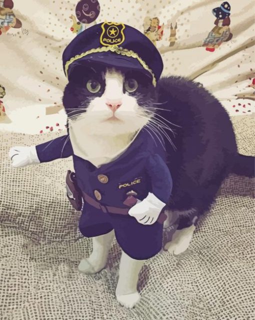 Aesthetic Cute Cat In Police Clothing paint by number