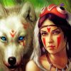 Aesthetic Native Indian Woman With Wolf Art paint by number